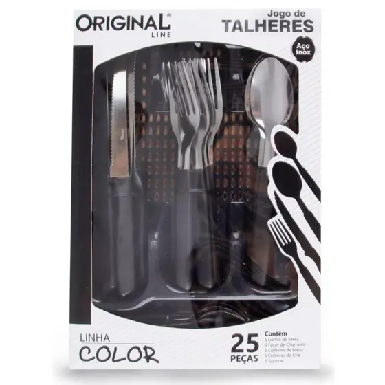 JOGO DE TALHERES COM SUPORTE COLOR PRETO  25 PÇS  ORIGINAL LINE