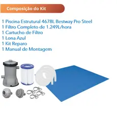 Kit Piscina Estruturada com Bomba Elétrica 220V , Lona e Capa 4678 L Bestway