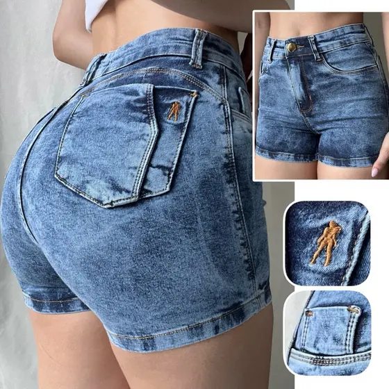 Short Jeans Feminino Cintura Alta Modeladora Com Lycra Elastano Empina Bumbum
