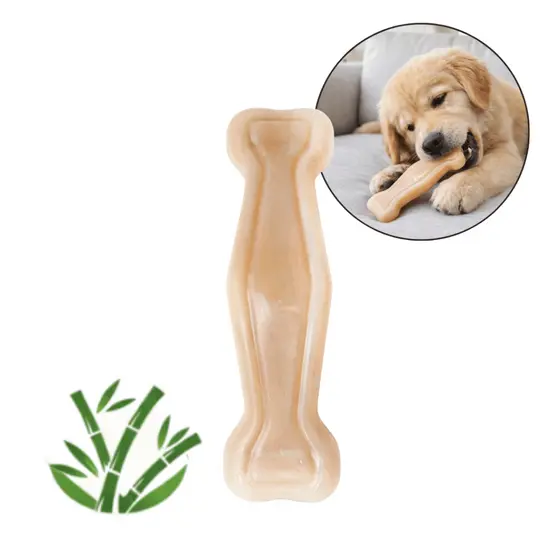 Mordedor Osso Bamboo I Grande para Cachorro Anti Tártaro Limpa Dentes Sabor Bacon