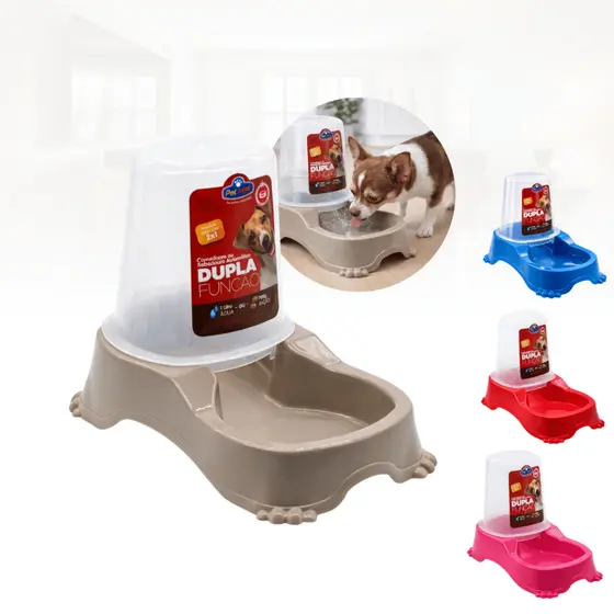 Comedouro Bebedouro Automático 2em1 Pet Injet 1L Água 700g Ração Cães e Gatos