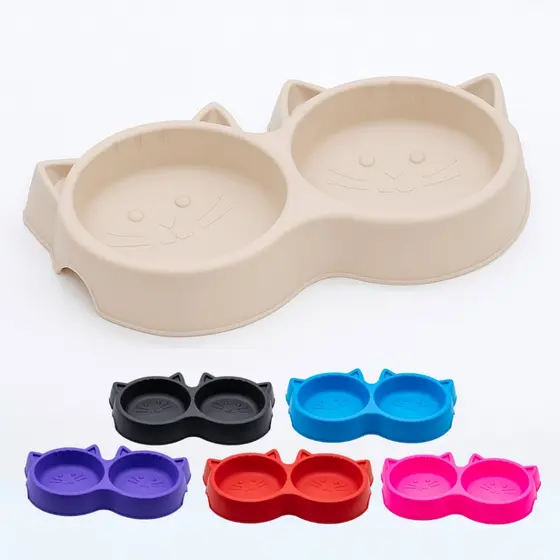 Comedouro e Bebedouro Duplo Luxo Vasilha Cara De Gato 2 Em 1 Pote de Ração e De Agua Para Gato