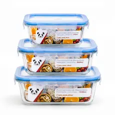 Marmita de Vidro Kit 3 Potes Borosilicato Hermético 370ml 640ml 1040ml