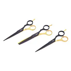 Tesoura Umi Profissional Cor Preto E Dourado De 6 Polegadas Fio Navalha, Laser e Desbaste Para Corte De Cabelo