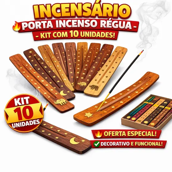 Kit com 10 Un Incensário Porta Incenso Régua Canaleta - Marrom ATACADO
