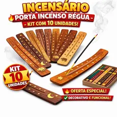 Kit com 10 Un Incensário Porta Incenso Régua Canaleta - Marrom ATACADO