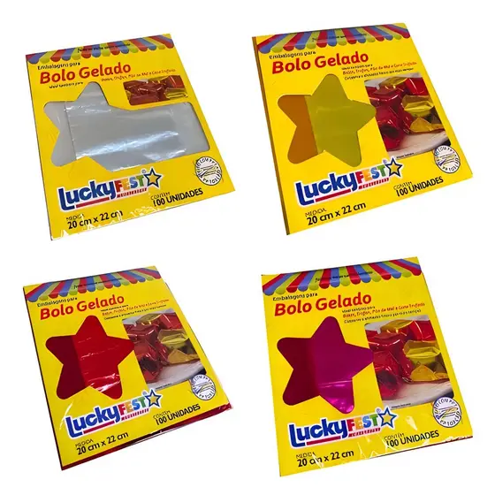 Embalagem Para Bolo Gelado Laminado 20x22cm 100 unidades Luckyfest Trufas Pão de Mel