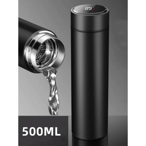 Garrafa Térmica Com Termômetro Led Digital Em Aço Inox Café Água Quente Gelado 500ml