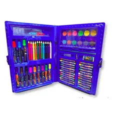 Kit 02 Estojo Maleta Pintura 48 Peças Infantil Canetinhas Giz Lápis de Cor - COR AZUL