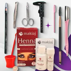 KIT DESIGNER SOBRANCELHAS HENNA MAKIAJ+NAVALHA+ESCOVINHA+PINÇA+TESOURA+PAQUÍMETRO+LÁPIS+PINCEL