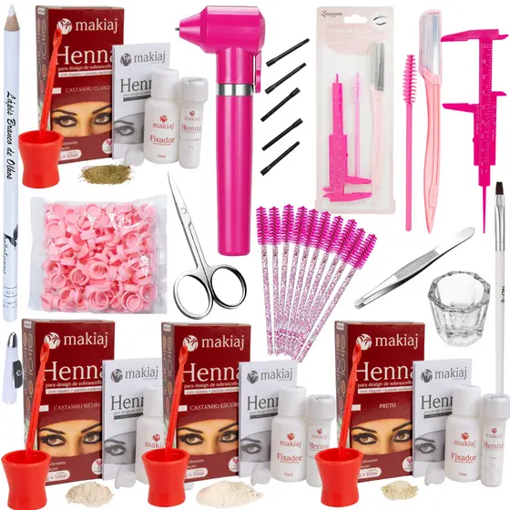 Kit design de sobrancelhas profissional completo. Com henna,mixer,paquímetro,escovinha,anel batoque