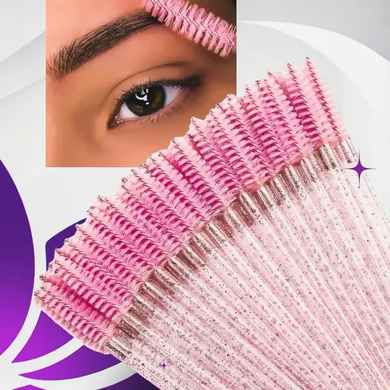Kit 200/400/600/800 Escovas De Cílios E Sobrancelha Descartáveis Com Glitter ATACADO