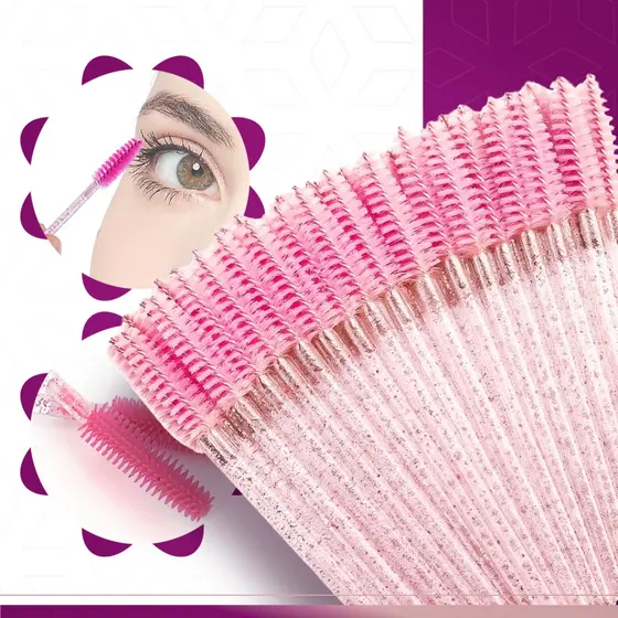 Kit 50/100 Escovas De Cílios E Sobrancelha Descartáveis Com Glitter