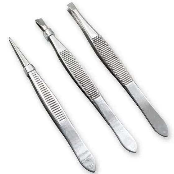 KIT COM 3 PINÇAS EM AÇO INOXIDÁVEL PARA DESIGN DE SOBRANCELHAS, REMOÇÃO DE PELOS, SOBRANCELHAS