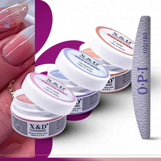 KIT 3 Gel 15g XD + Lixa Bumerangue Para Unhas Gel fibra XED XD Profissional Acrigel Alongamento