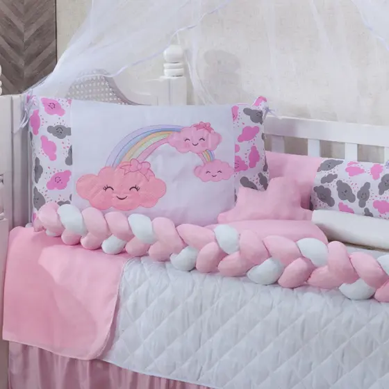 Kit Berço 7 Peças Trança Pop Algodão Padrão Americano/Nacional Conforto Proteção Decoração Bebê