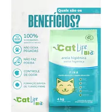Areia Higiênica Biodegradável Cat Life Bio Fina 4 Kg - Absorção Rápida