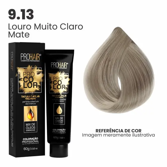 Coloração Profissional 60g Pro Color 9.13 Louro Muito Claro Mate ProHair