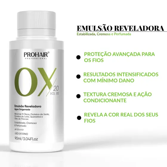 Água Oxigenada OX 20 Volumes 90mL ProHair Preparador Coloração