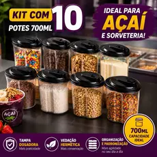 Kit 10 Farinheira Açucareiro 700ml Farinha Aveia Açai Granola Farofa Fubá Açucar Cores Sortidas 2192