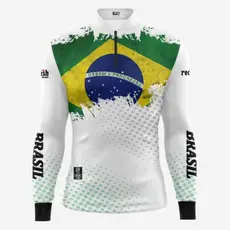 Camisa Camiseta Blusa de Pesca Camping Agro proteção UV BRASIL BRANCA C/ Bolsa Personalizada