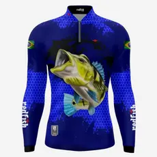 Camisa Camiseta Blusa de Pesca Camping Proteção UV Tucunaré Azul Manga Longa