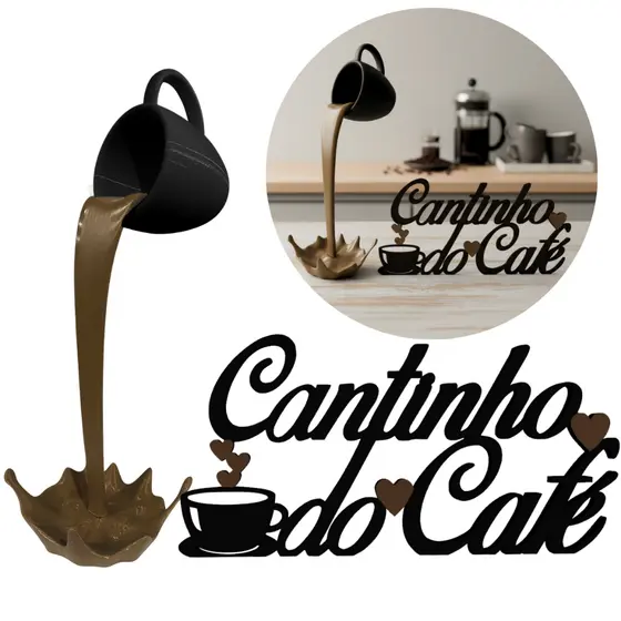 kit Cantinho do Café Xícara Flutuante Decoração Cozinha Gourmet Casa Placa