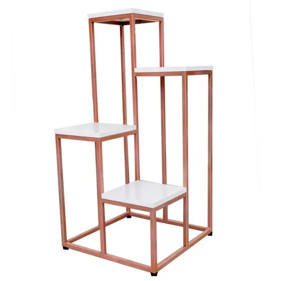 Suporte Para Plantas Escalonado 4 Andares Metalon e MDF Premium Rosê Gold