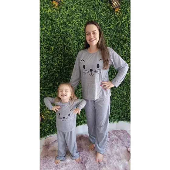 Kit Pijama Tal Mãe Tal Filha Manga Longa Feminina De Inverno