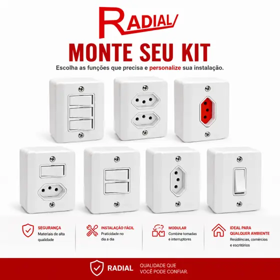 Tomada e Interruptores Sistema X - 10A ou 20A Sobrepor Caixa Externa Radial