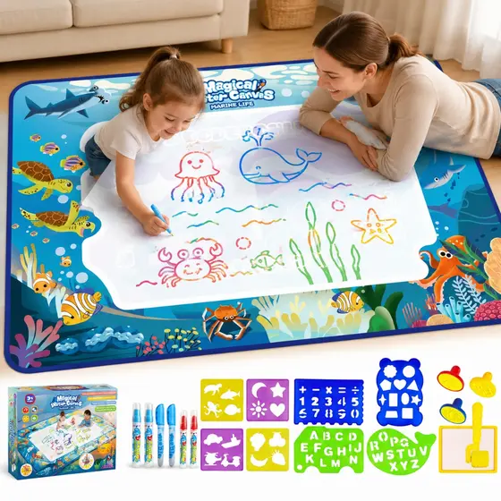 Tapete de Água Mágico Brinquedo Educativo para Criatividade Reutilizável com 3 Canetas Presente