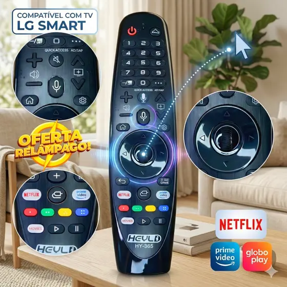 Controle Remoto Compatível LG Função Mouse e Comando de Voz para SMART TV / NETFLIX, PRIME VIDEO HY-355