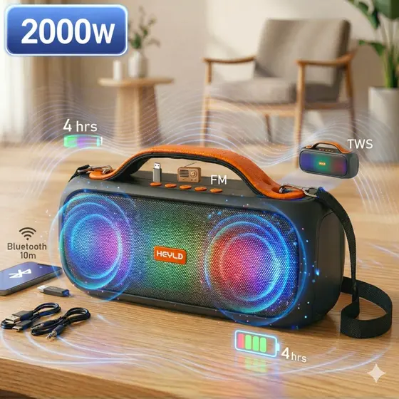 Caixa de Som Bluetooth Portátil Sem Fio Graves Potentes PMPO 2000W TWS USB FM Alça Festa