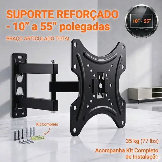 Suporte para TV´s Articulado de 10'’-55'’ Polegadas 25kg Retrátil ±15° VESA 75x75–200x200