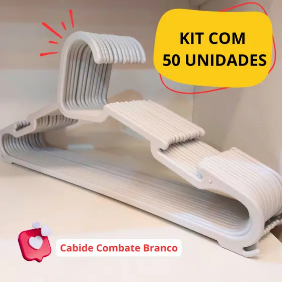 KIT 20/30/50 CABIDE BRANCO, COMBATE PRETO E SLIM, REFORÇADO E RESISTENTE, JAQUETAS E CALÇAS