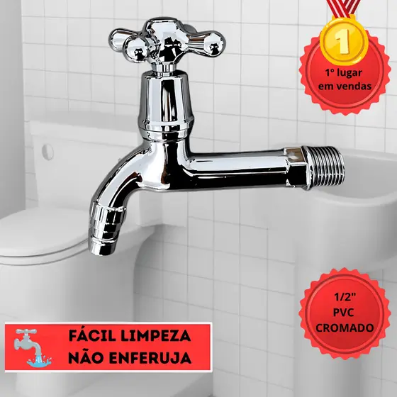 Torneira Cromada de PVC de Alta Resistência para Cozinha, Banheiro, Jardim, Lavanderia