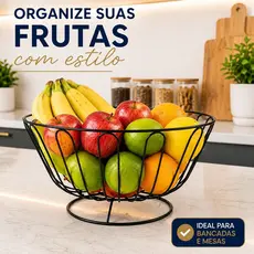Fruteira De Mesa Aramada Preta Cesto De Frutas Multiuso Para Cozinha Bancada E Mesa
