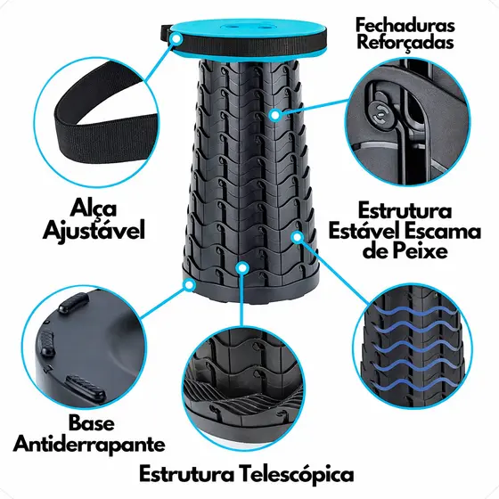 Banquinho Dobrável Portátil Compacto Camping Pesca Praia Banqueta Plástica Resistente e Versátil