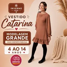 Vestido Infantil Manga Longa Soltinho Juvenil 4 ao 14 Moda Inverno/Frio Juvenil Casual