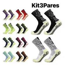 Kit 3 pares Novo Meias de Futebol de Alta Qualidade silicone Antiderrapante Basquetebol Estilo Camuflagem