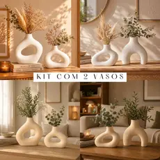 Vasos Decorativos Modernos Kit 2 Minimalista Sala Luxo Branco Marfim