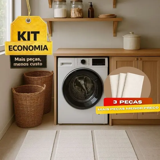 Kit Tapetes Capacho Listrados Mandacaru em Tons Neutros 3P Top