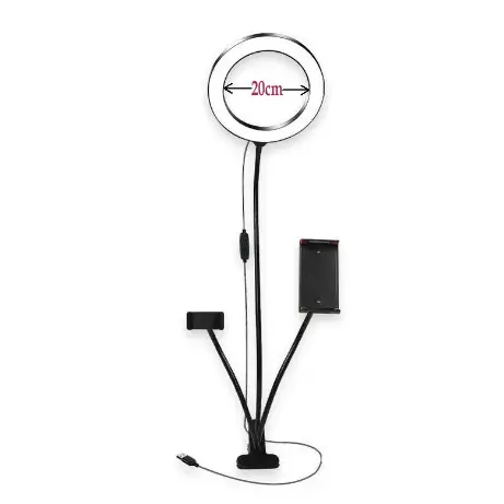 Luminária Ring Light Com Suporte Garra Para 2 Celulares De Mesa 3 em 1