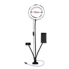 Luminária Ring Light Com Suporte Garra Para 2 Celulares De Mesa 3 em 1