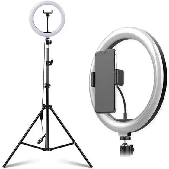 Ring Light Iluminador 14 Polegadas com 3 Suportes de celular e Tripe