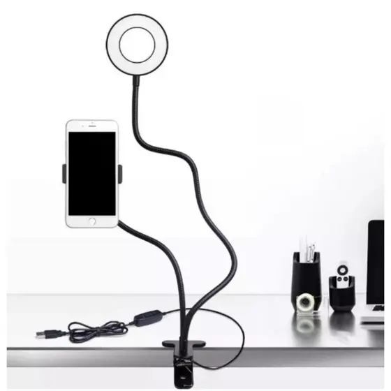 Luminária Ring Light Com Suporte Para Celular De Mesa 2 em 1
