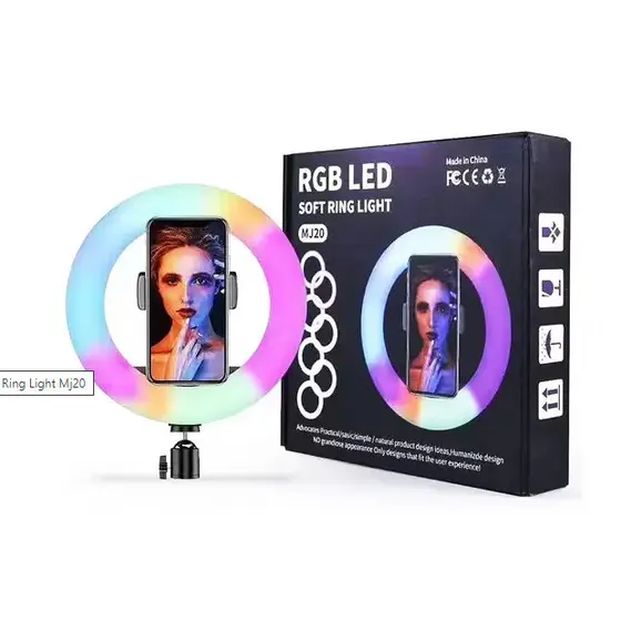 Ring Light Led Circular 8" MJ20 RGB 25W Live 20cm USB com Mini Tripé e Suporte SmartPhone