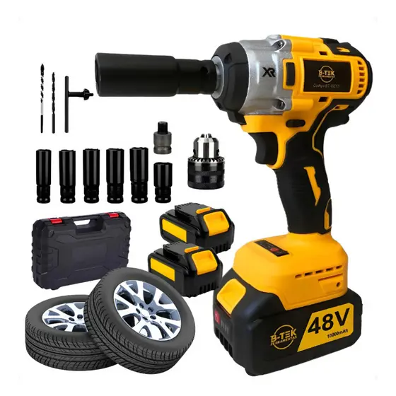 Parafusadeira Chave de Impacto 1/2 48V Bivolt com Bateria de Lítio – Amarela