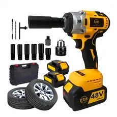 Parafusadeira Chave de Impacto 1/2 48V Bivolt com Bateria de Lítio – Amarela
