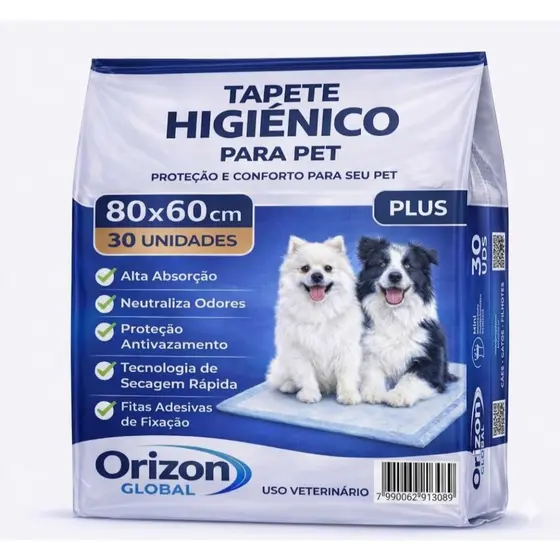 Tapete Higiênico para Cães Plus 30 Unidades (80x60) Alta absorção neutraliza odores secagem rápida anti-vazamento manta